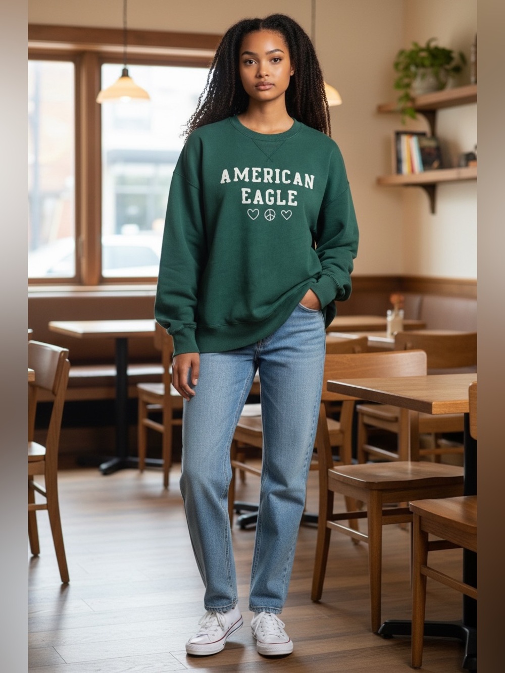 American Eagle Outfitters Forest Green Crewneck Sweatshirt with White Logo